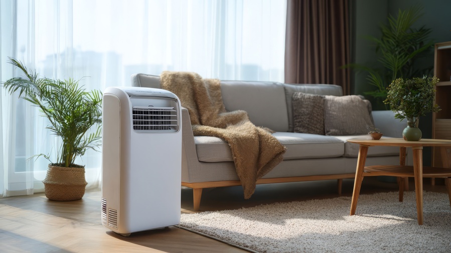 Air purifier in a living room
